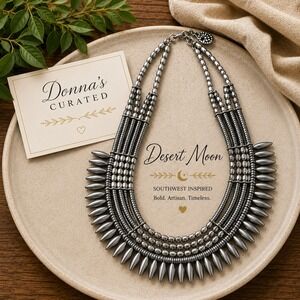 Donna's Curated Desert Moon Silver Tone Southwest Statement Necklace Boho Chic